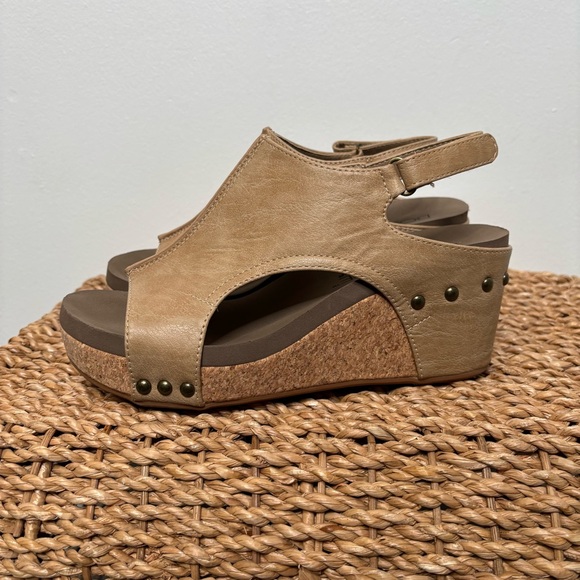 Boutique by Corkys - Carley Wedge Sandal Shoes Tan Open Toe Womens 8 - Picture 5 of 13